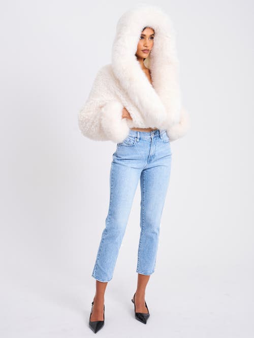 Miss Circle Kali Statement Cropped Faux Fur Hoodie Jacket In White