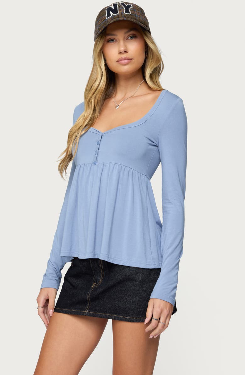 EDIKTED Lilla Henley Long Sleeve Babydoll Top, Alternate, color, 
