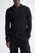 Stone Island Compass Patch Full Zip Virgin Wool Rib Cardigan