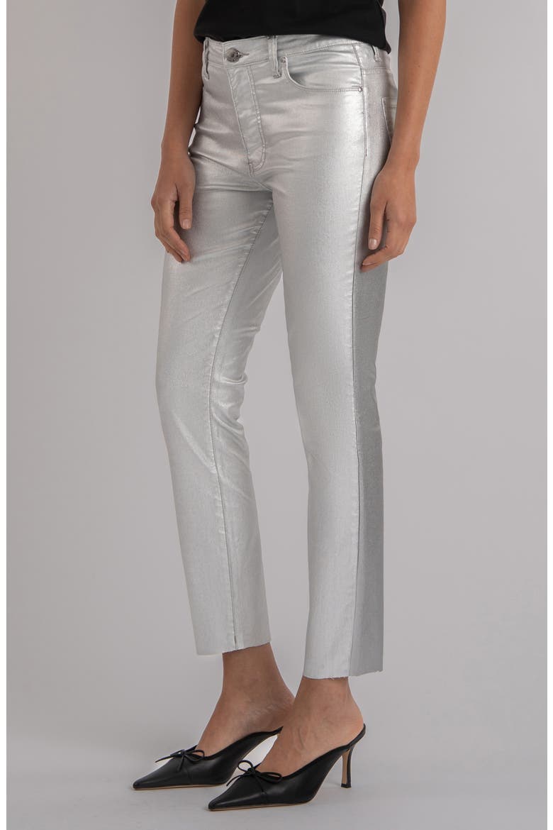 Charlize Fab Ab Metallic Coated High Waist Ankle Cigarette Jeans, Alternate, color, SILVER