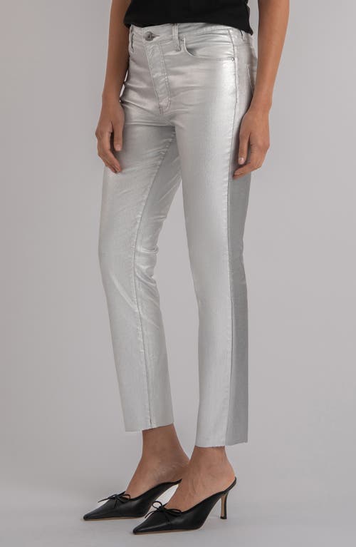 Swat Fame Charlize Fab Ab Metallic Coated High Waist Ankle Cigarette Jeans In Silver