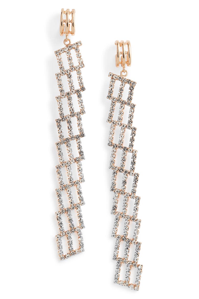Pavé Drama Linear Drop Earrings, Main, color, CLEAR- GOLD