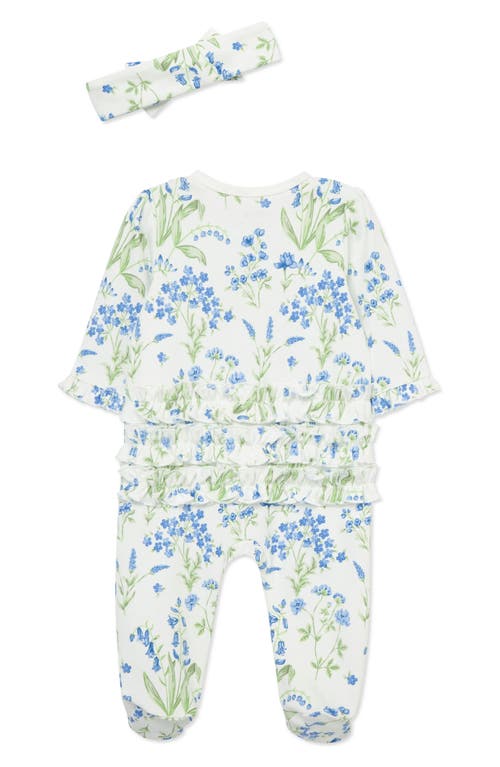 Shop Little Me Floral Cotton Footie & Headband Set In Blue