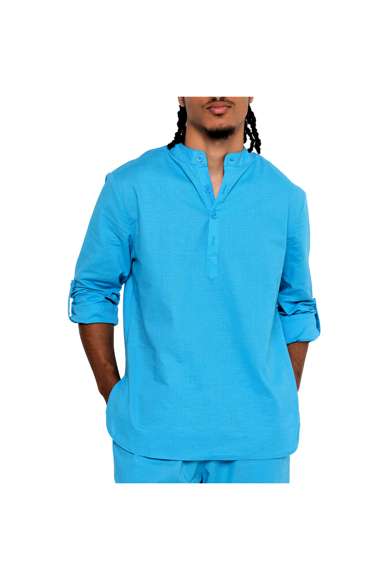 Men's Linen Nehru Collar Shirt, Main, color, Sky Blu