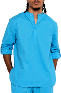 Dai Moda Men's Linen Nehru Collar Shirt