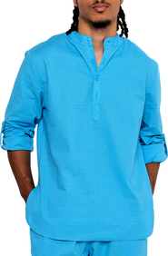 Dai Moda Men's Linen Nehru Collar Shirt