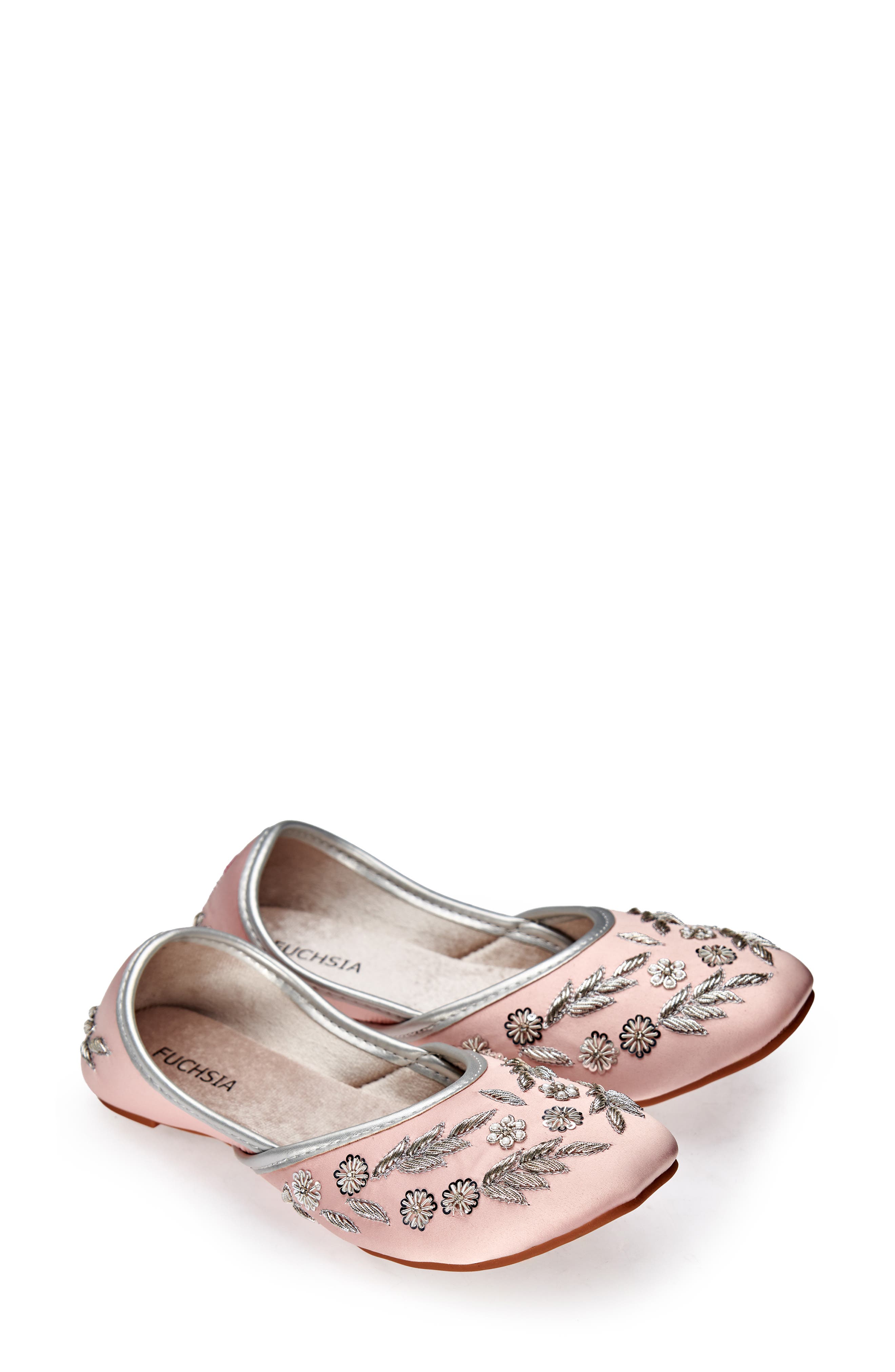 FUCHSIA Amira Floral Embroidered Jutti Flat, Alternate, color, Rosegold