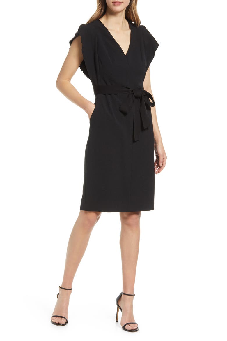 Ruffle Sleeve Sheath Dress, Alternate, color, BLACK