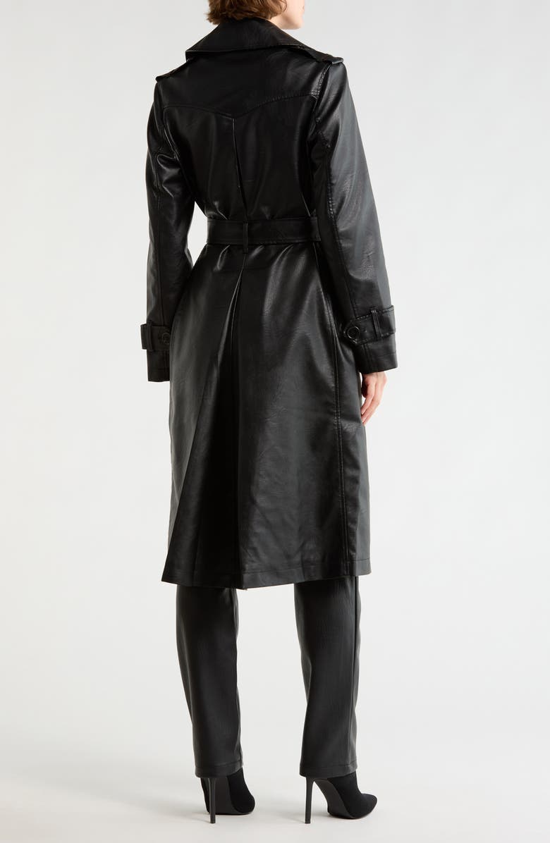MAX STUDIO Faux Leather Long Trench Coat, Alternate, color, Black-Black