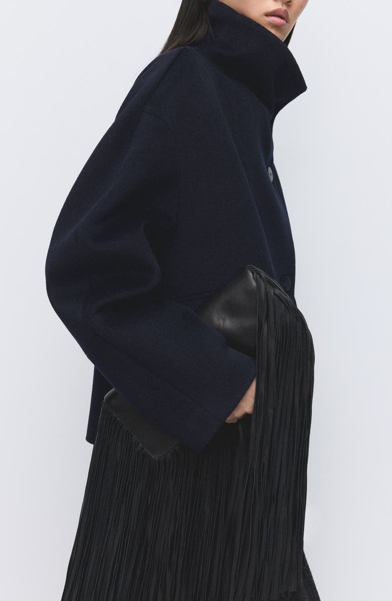 MANGO Funnel Neck Wool Coat, Alternate, color, Navy