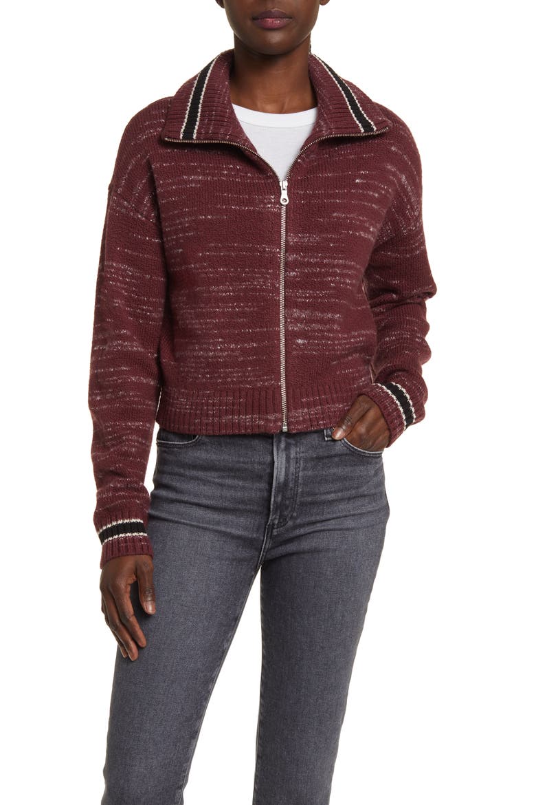 Space Dye Cotton Blend Zip Cardigan, Alternate, color, BURGUNDY ROYALE COMBO