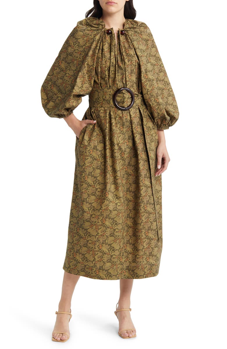 NACKIYÈ Grand Bazaar Balloon Sleeve Dress, Alternate, color, Khaki Dragon