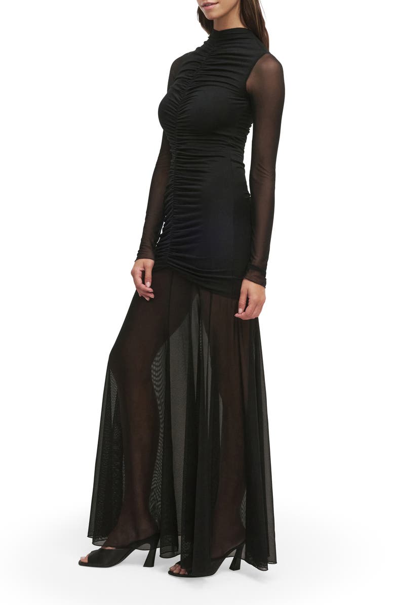 Favorite Daughter The Love Language Long Sleeve Mesh Maxi Dress, Alternate, color, Black