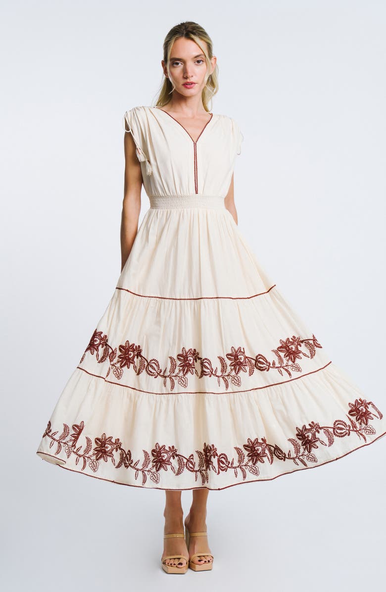 CIEBON Lumi Embroidered Midi Sundress, Alternate, color, Cream Multi