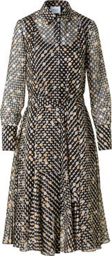 Akris punto Polka Dot Long Sleeve Devoré Shirtdress