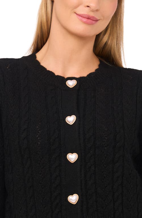Cece Heart Button Pointell Cardigan In Black