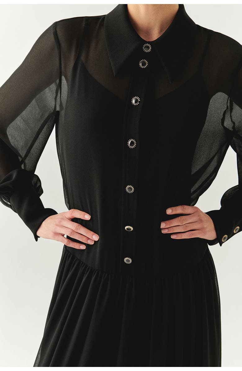 Exquise Birdie Shirt Collar Long Sleeve Dress, Alternate, color, Black