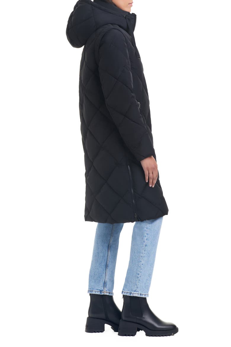 Longline Hooded Puffer Coat with Removable Sleeves, Alternate, color, BLACK