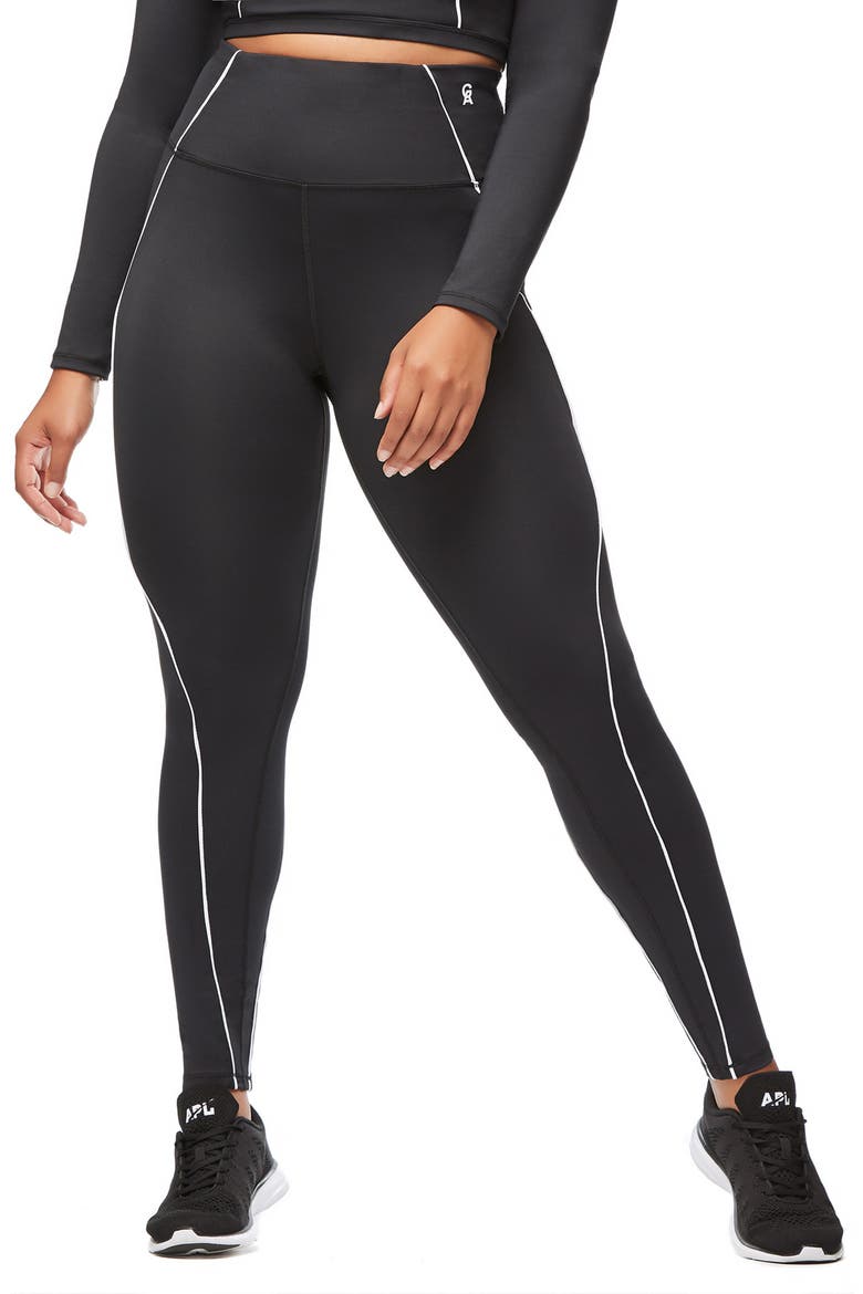 Piped High Waist Leggings, Alternate, color, BLACK001