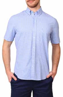 TailorByrd Gingham Short Sleeve Stretch Cotton Button-Up Shirt