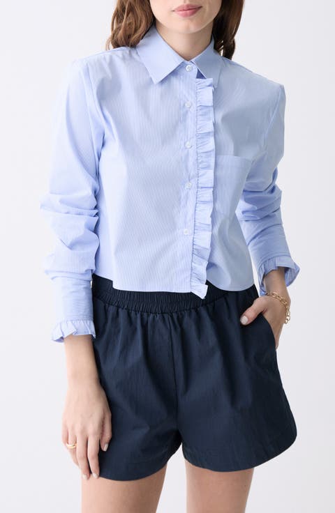 Fontes Ruffle Accent Crop Button-Up Shirt