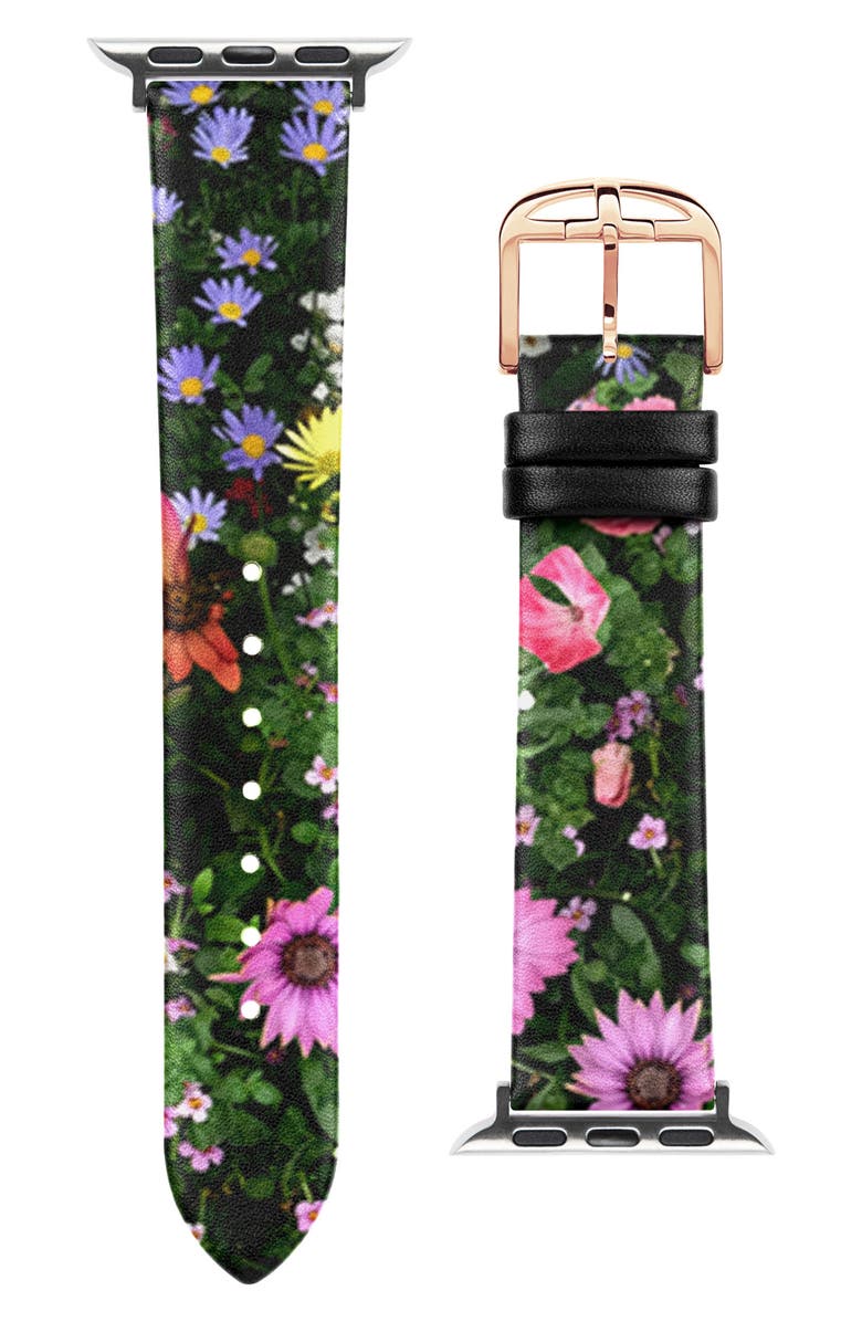 Ted Baker London Floral Leather 20mm Band for Apple Watch<sup>®</sup> Watchband, Main, color, 