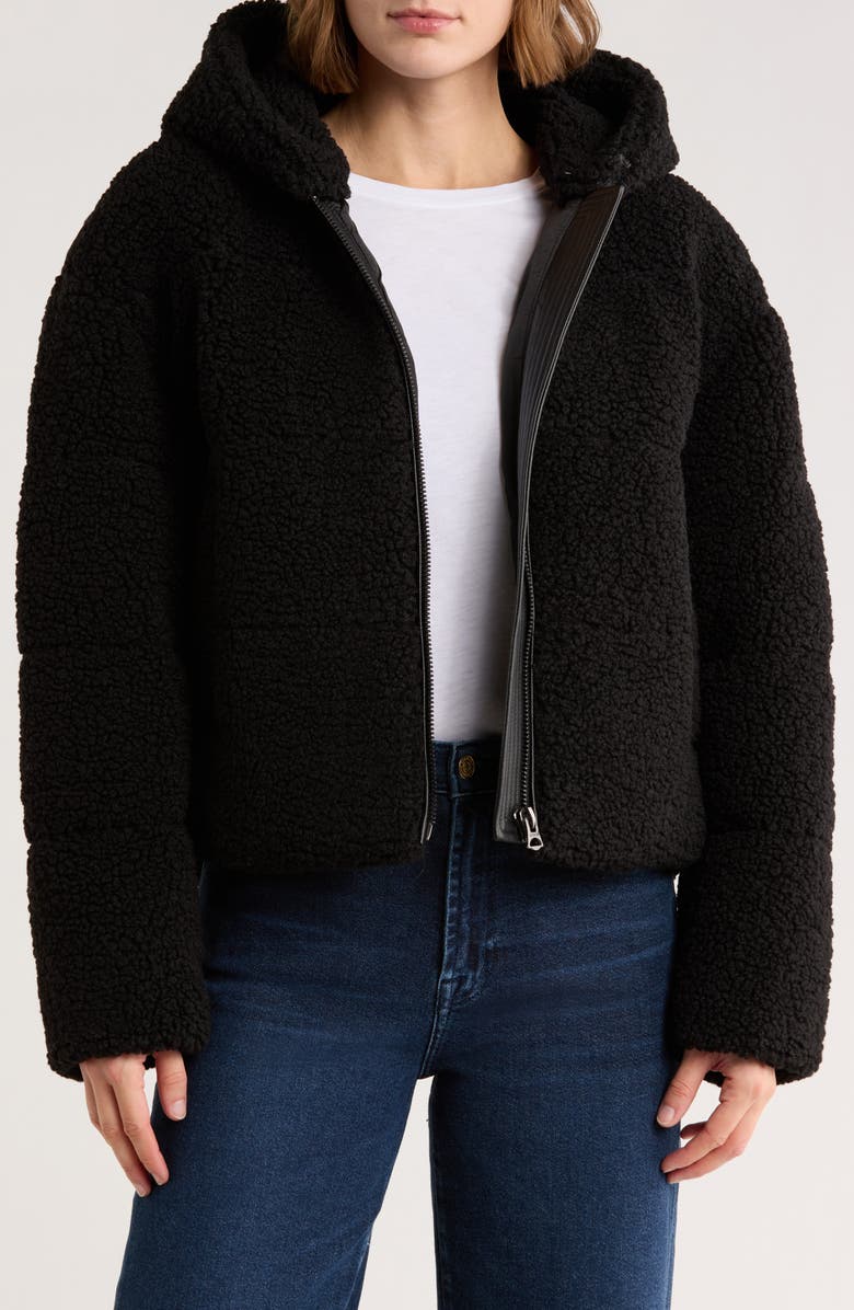 Hudson Jeans Faux Shearling Hooded Jacket, Alternate, color, Black