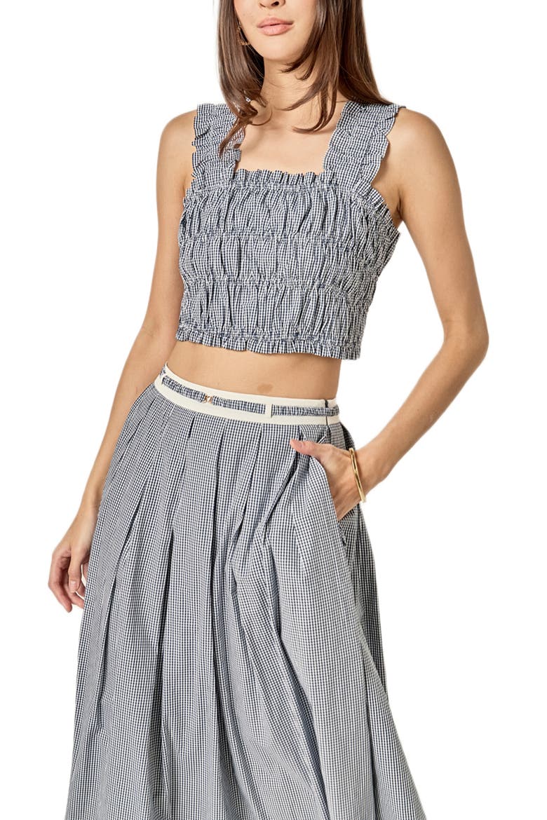 Plaid Smocked Crop Tank, Alternate, color, BLUE