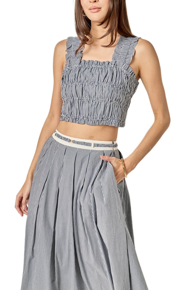 English Factory Plaid Smocked Crop Tank, Alternate, color, Blue