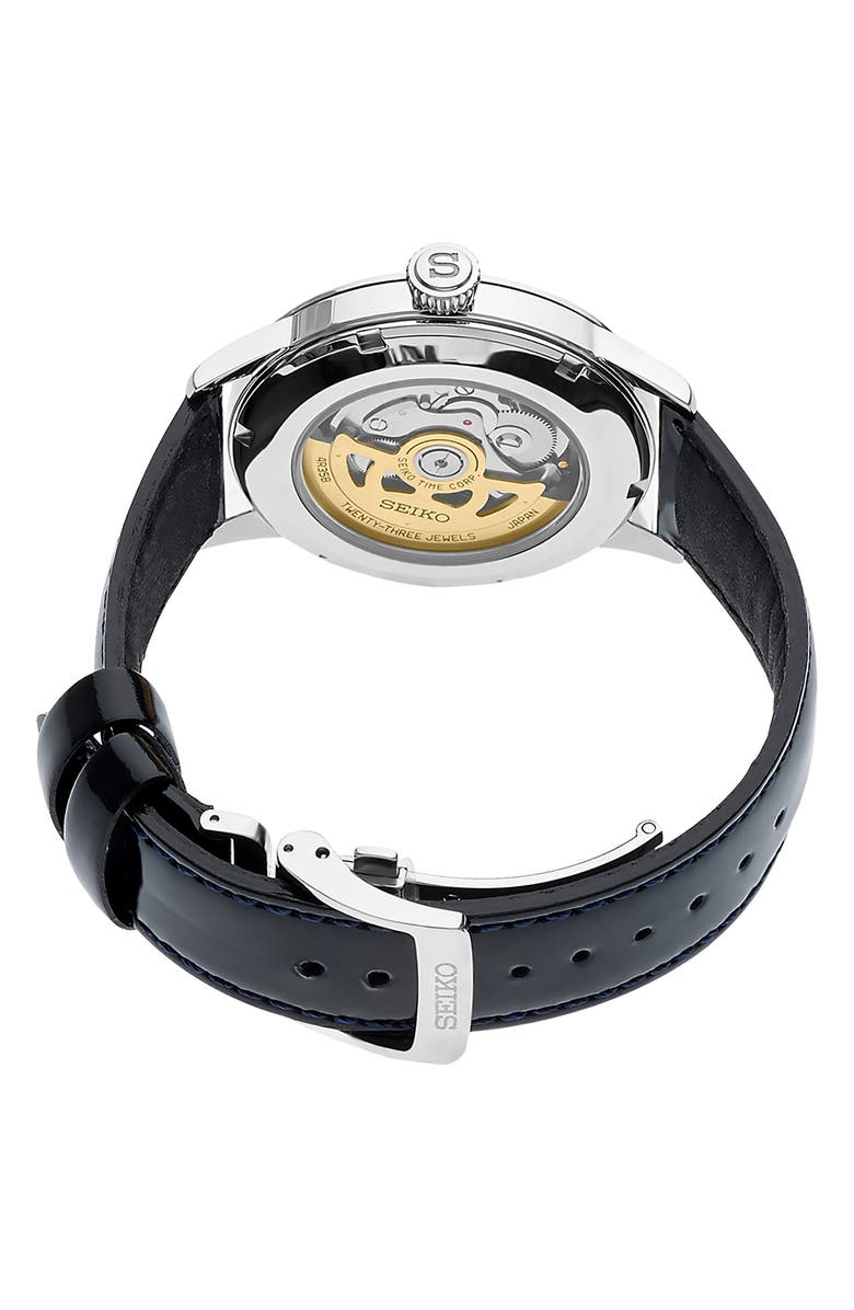 SEIKO WATCHES Presage Automatic Leather Strap Watch, 40.5mm, Alternate, color, Blue