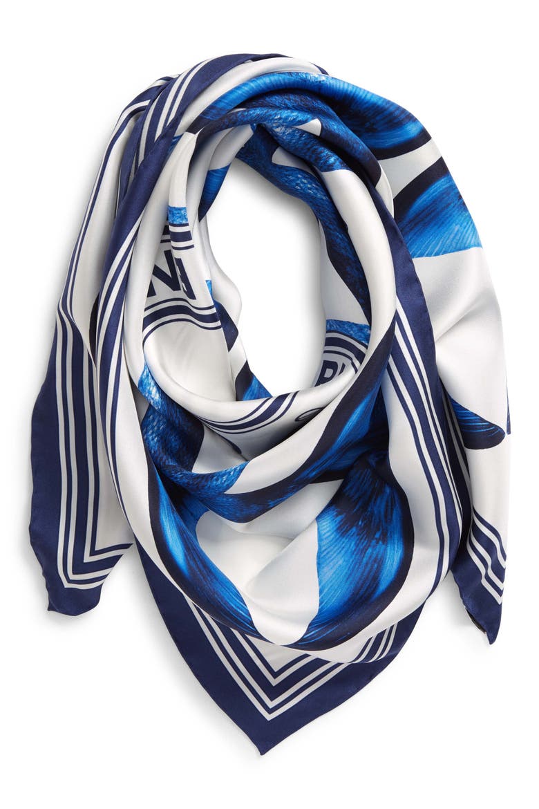 Mermaid Tail Print Silk Scarf, Main, color, INK NAVY