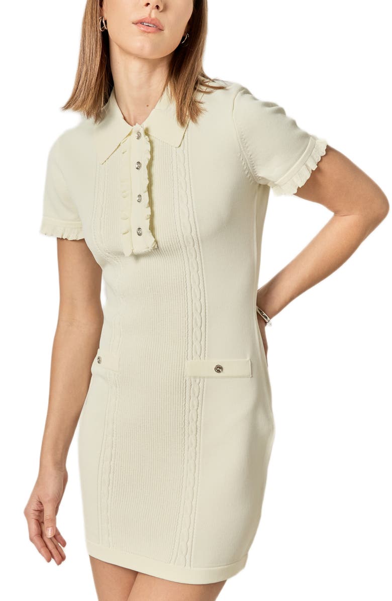 English Factory Ruffle Placket Mini Sweater Dress, Alternate, color, Cream