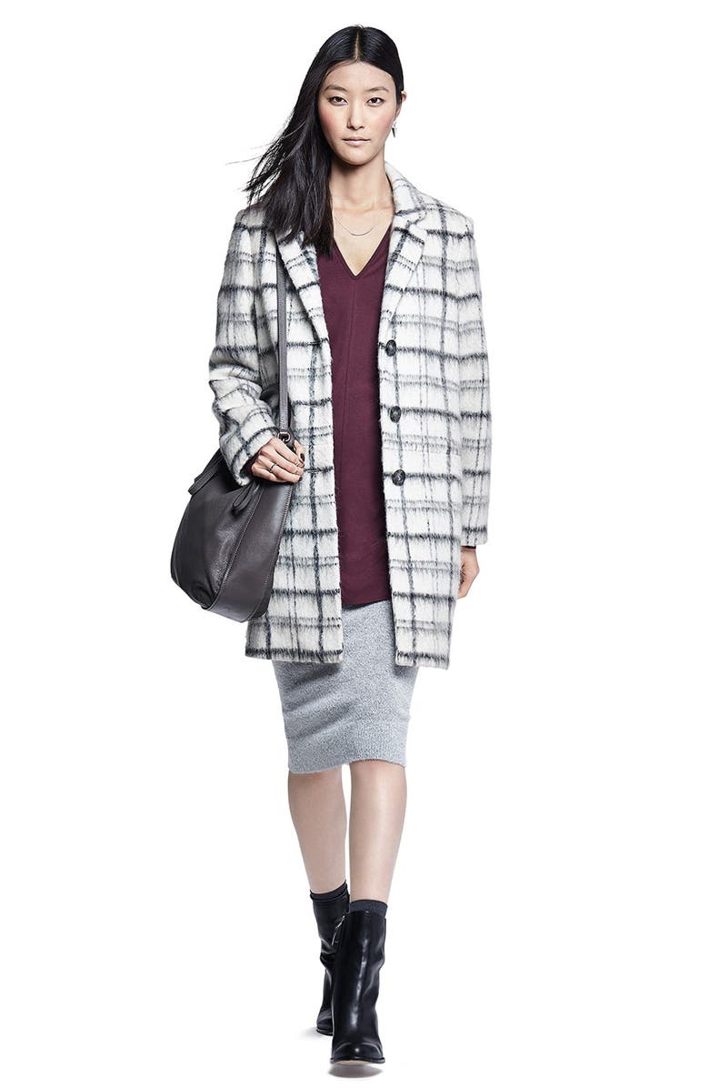 DKNY Notch Collar Plaid Reefer Coat, Alternate, color, 