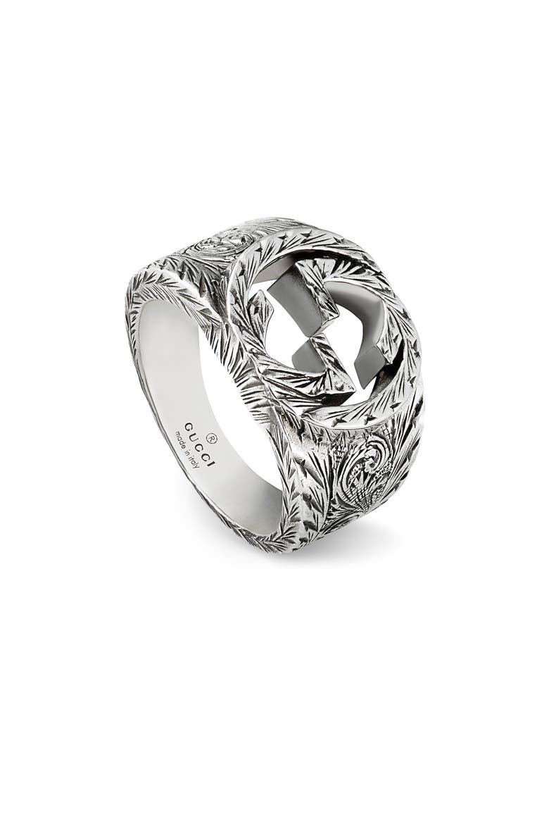 Men's Interlocking-G Silver Paisley Ring, Main, color, SILVER