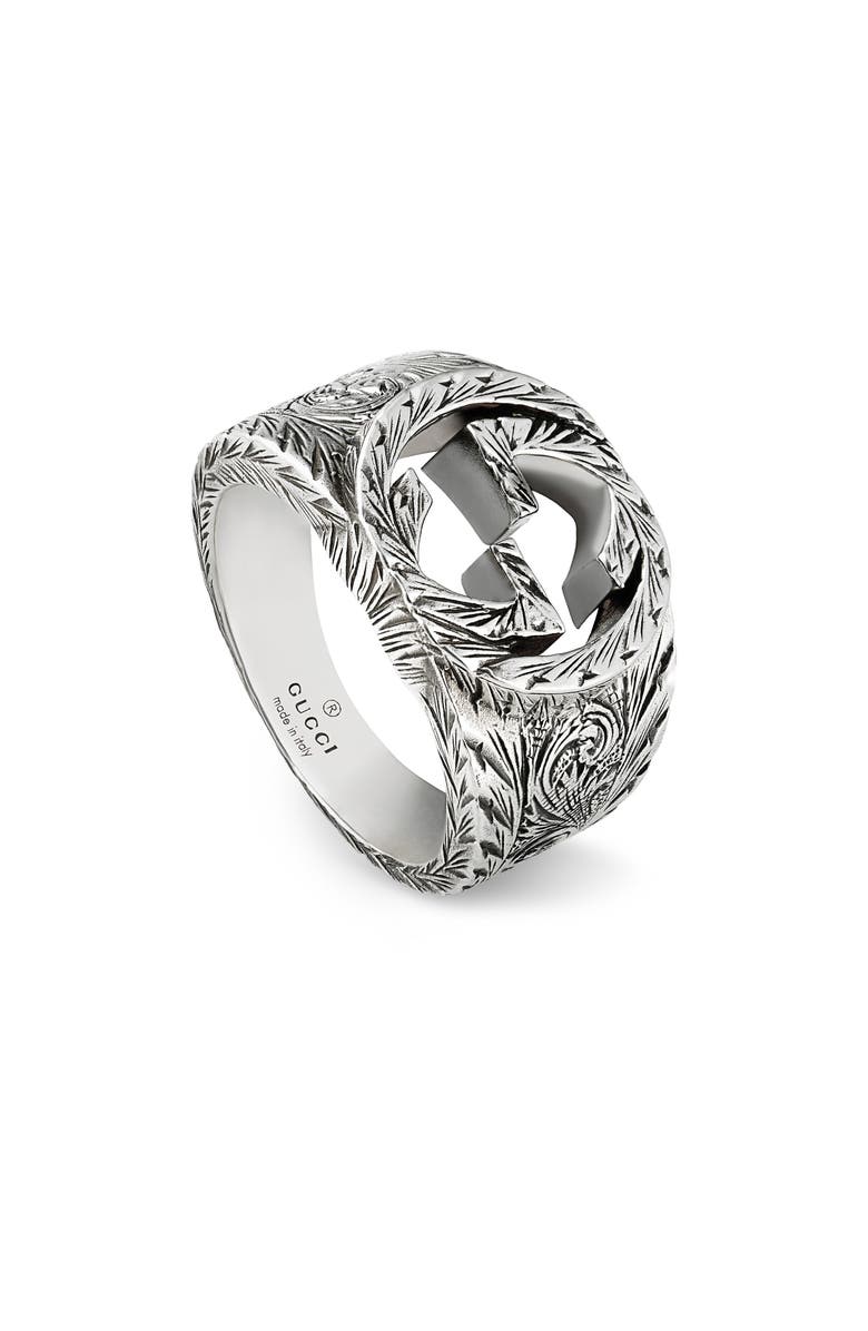 Gucci Men's Interlocking-G Silver Paisley Ring, Main, color, 