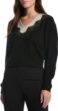 Laundry by Shelli Segal Lace Trim V-Neck Sweater