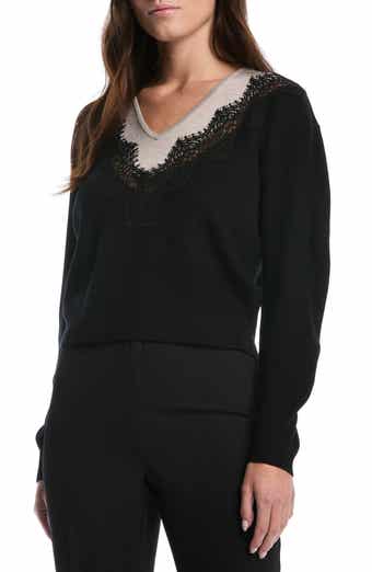 Lace Trim V-Neck Sweater