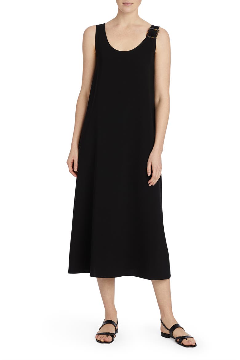 Harpin Buckle Detail Midi Tank Dress, Main, color, BLACK