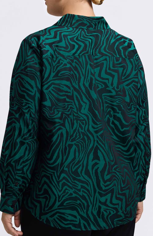 Foxcroft Hampton Zebra Print Button-up Shirt In Green