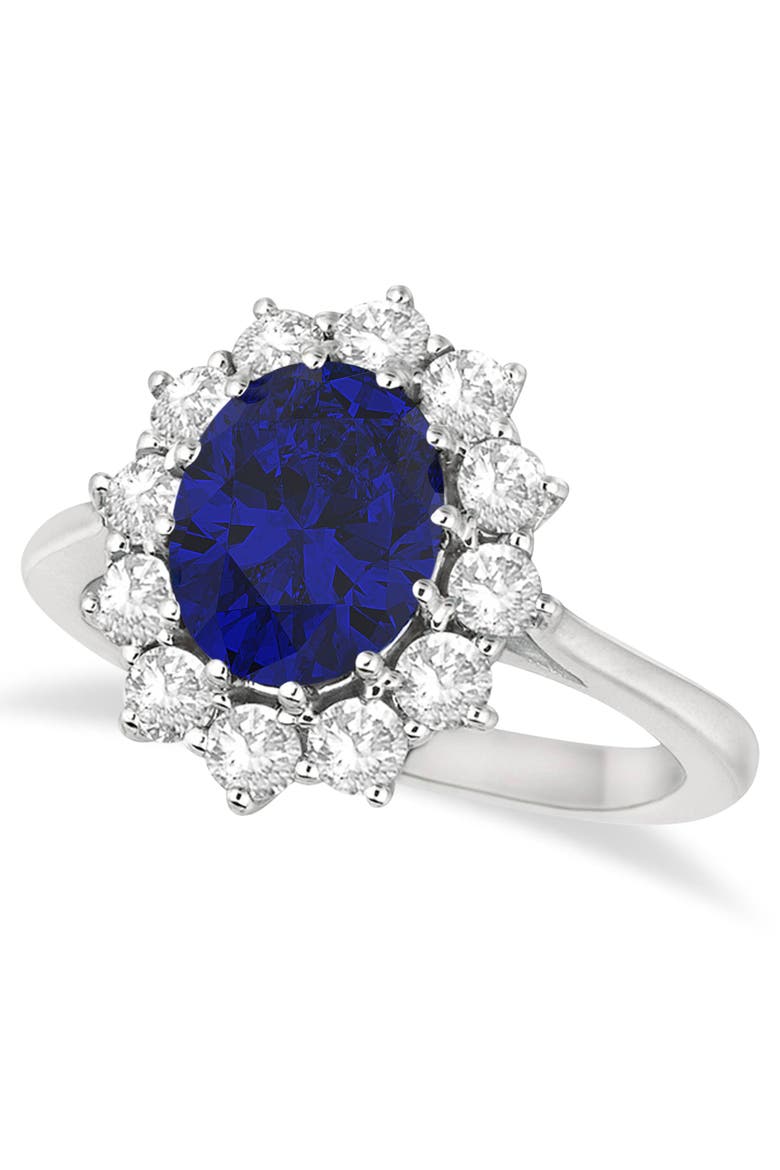Oval Lab Blue Sapphire & Diamond Accented Ring 14k, Main, color, 3.60ct/White Gold
