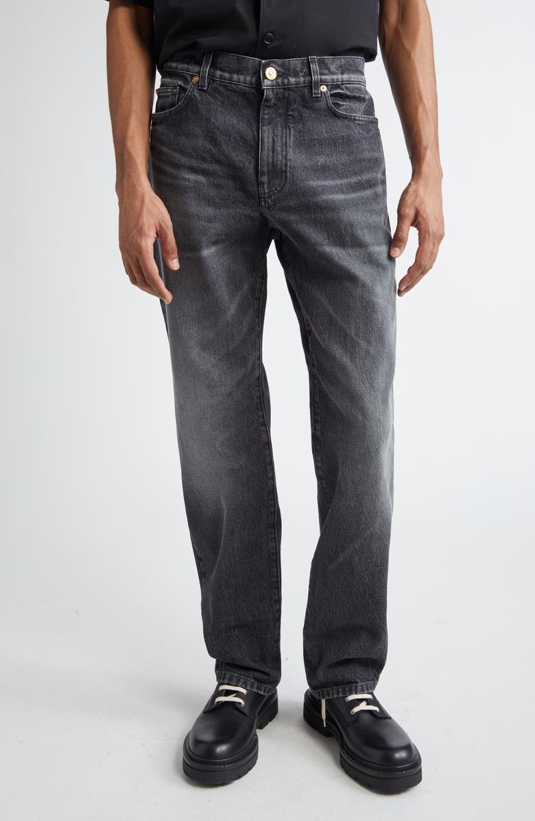 Versace Stonewashed Straight Leg Jeans, Main, color,
