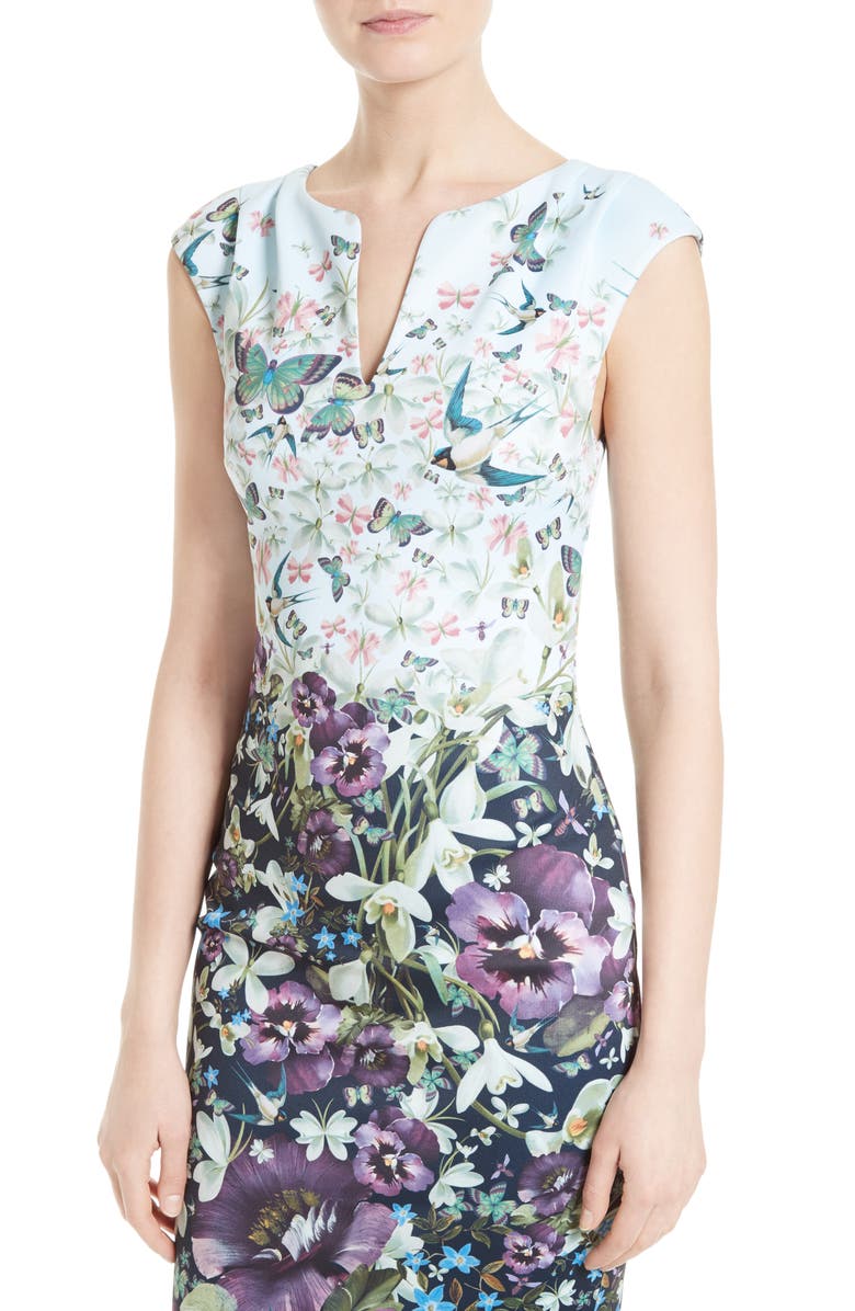 Ted Baker London Tiha Floral Print Sheath Dress, Alternate, color, Dark Blue
