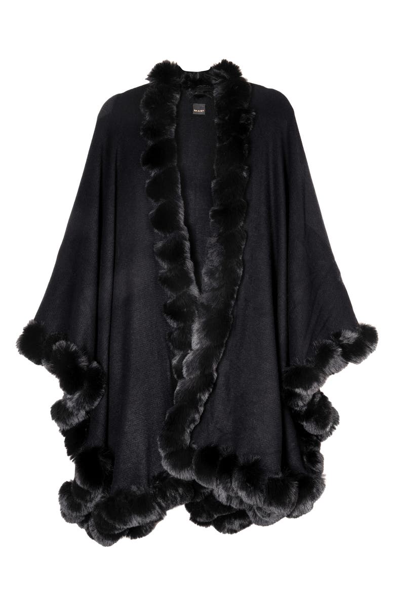 SAACHI Faux Fur Trim Cape, Alternate, color, Black