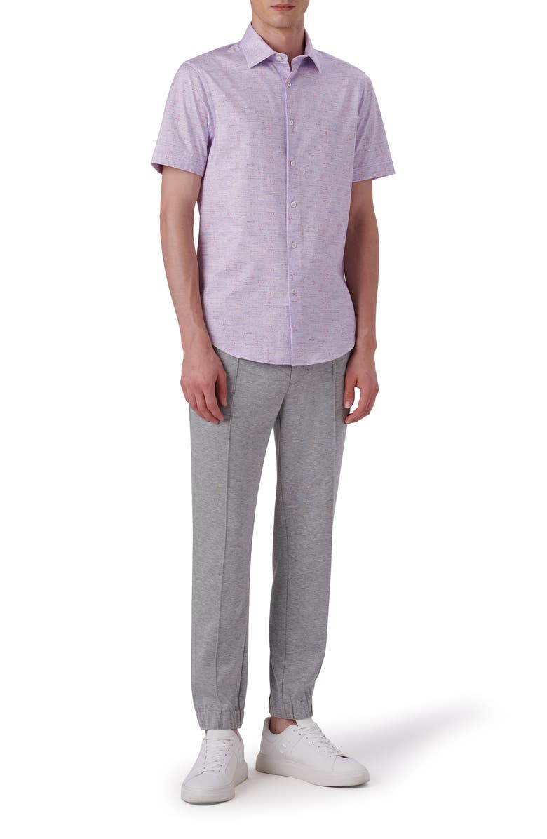 Bugatchi OoohCotton<sup>®</sup> Short Sleeve Button-Up Shirt, Alternate, color, Lilac