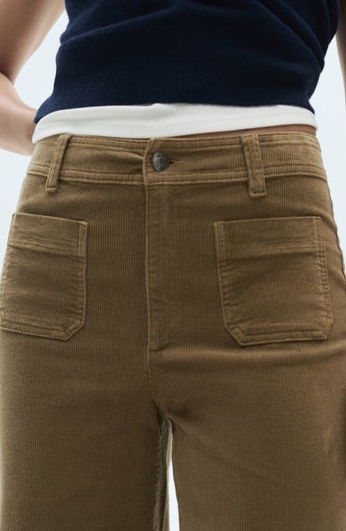 Shop Mango Catherin High Waist Crop Wide Leg Corduroy Culotte Pants In Khaki