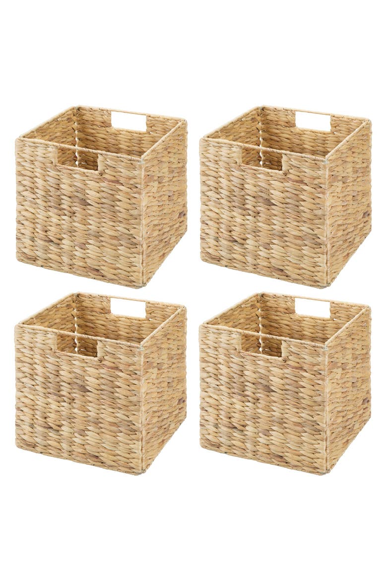 Hyacinth Woven Cube Bin Basket Organizer, Handles, 4 Pack, Alternate, color, Natural