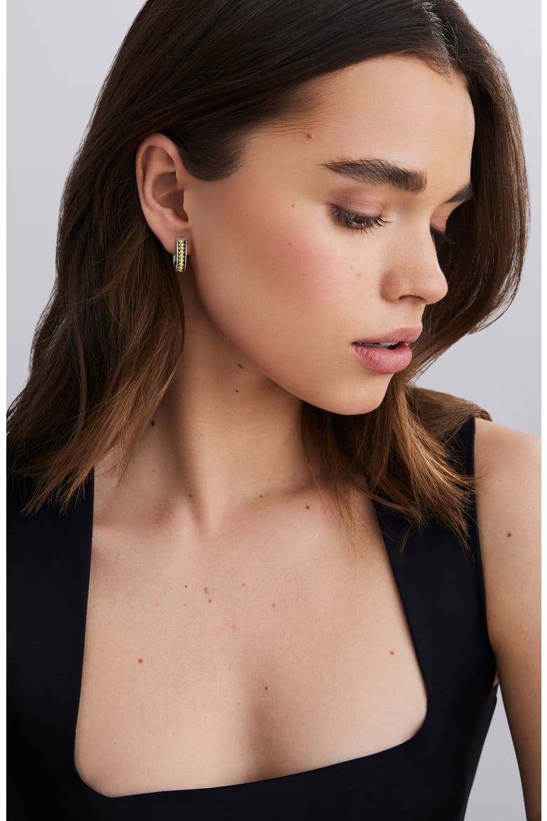 Two-Tone Linear Huggie Hoop Earrings, Alternate, color, TWO TONE