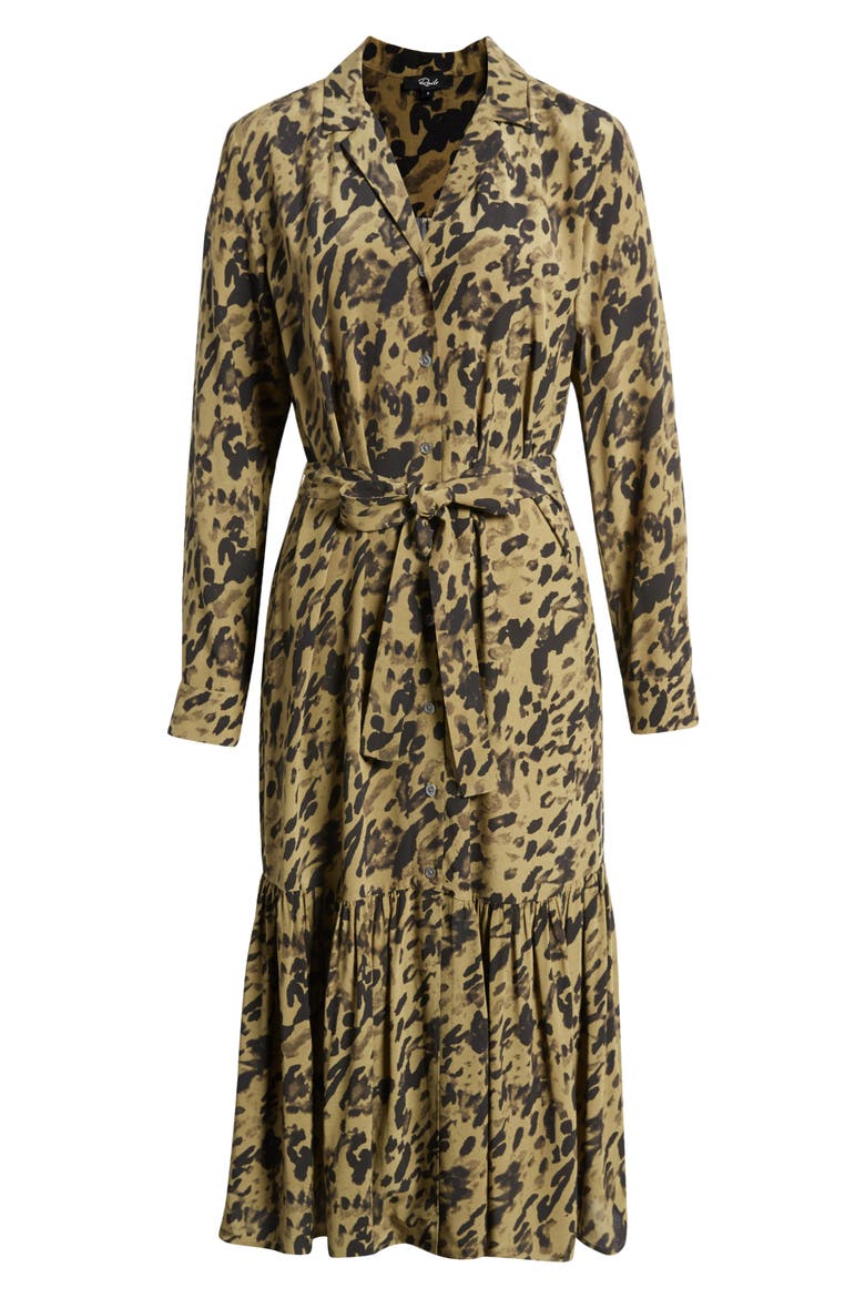 Beatrice Animal Print Long Sleeve Shirtdress, Alternate, color, OLIVE WATERCOLOR LEOPARD