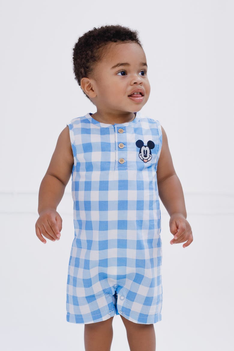 Mickey Mouse Sleeveless One Piece Romper, Alternate, color, Mickey Gingham Blue