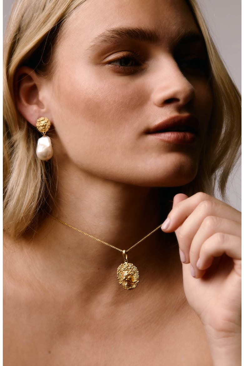 Lion Pearl Drop Earrings, Alternate, color, Gold